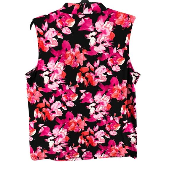 Karl Lagerfeld Top Women L Pink Black Floral Sleeveless Blouse Career Stretch - Picture 2 of 11